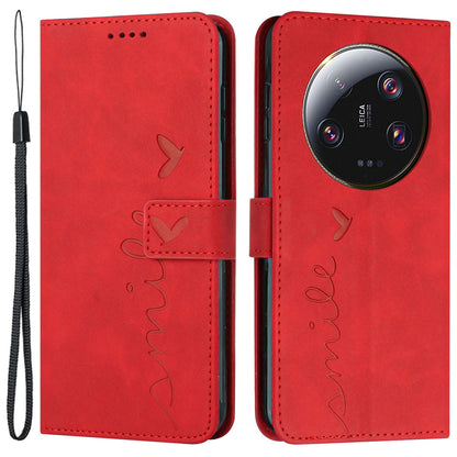 Folio Flip Shell for Xiaomi 13 Ultra Imprinted Heart Shape Stand PU Leather Phone Wallet Case