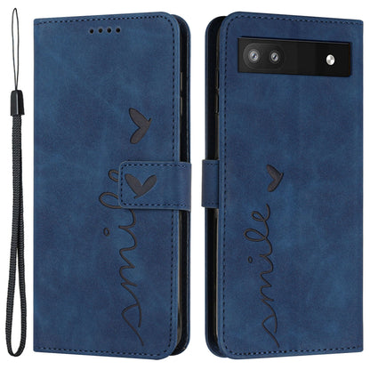 Folio Stand Shell for Google Pixel 7a Heart Shape Imprinted PU Leather Phone Wallet Flip Case