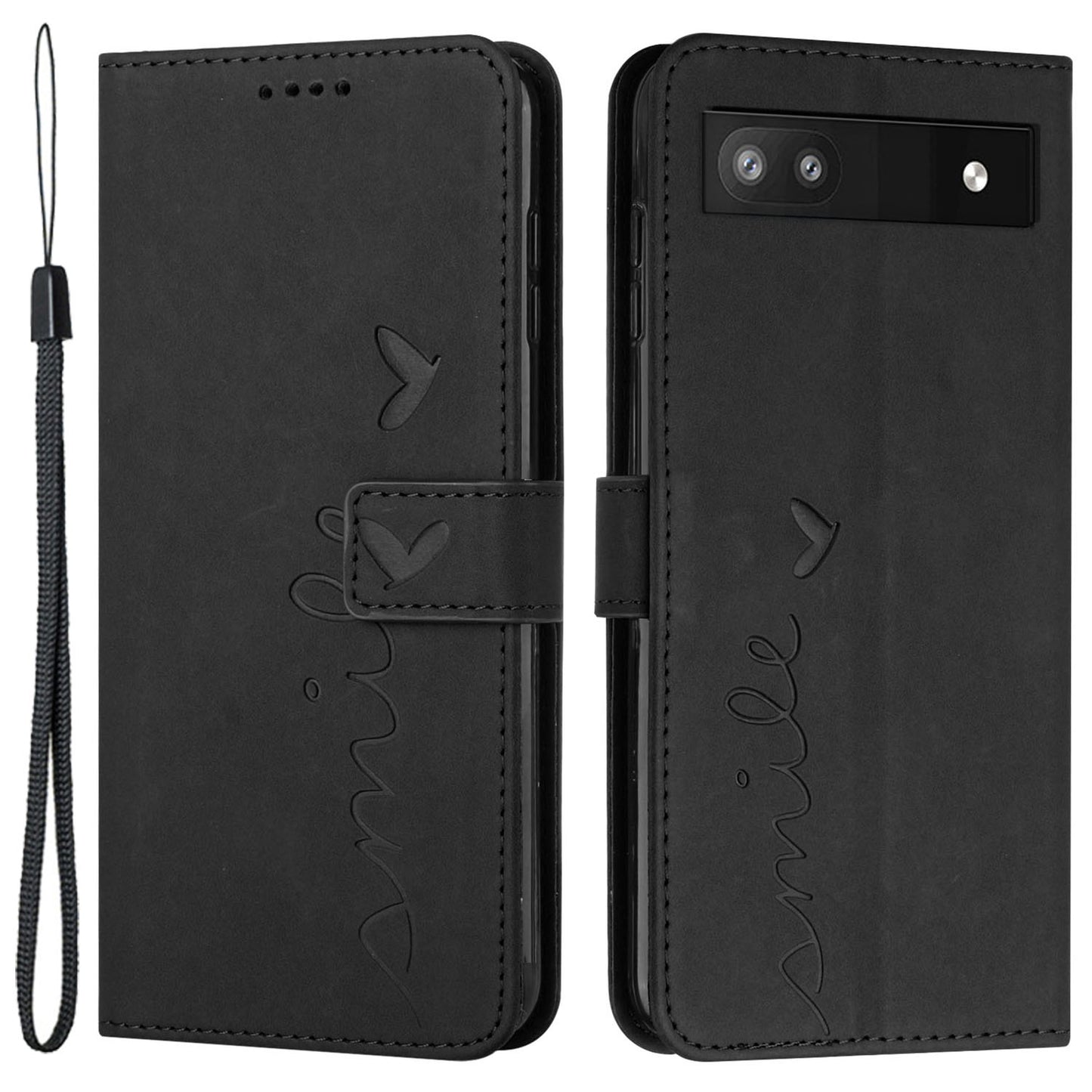 Folio Stand Shell for Google Pixel 7a Heart Shape Imprinted PU Leather Phone Wallet Flip Case