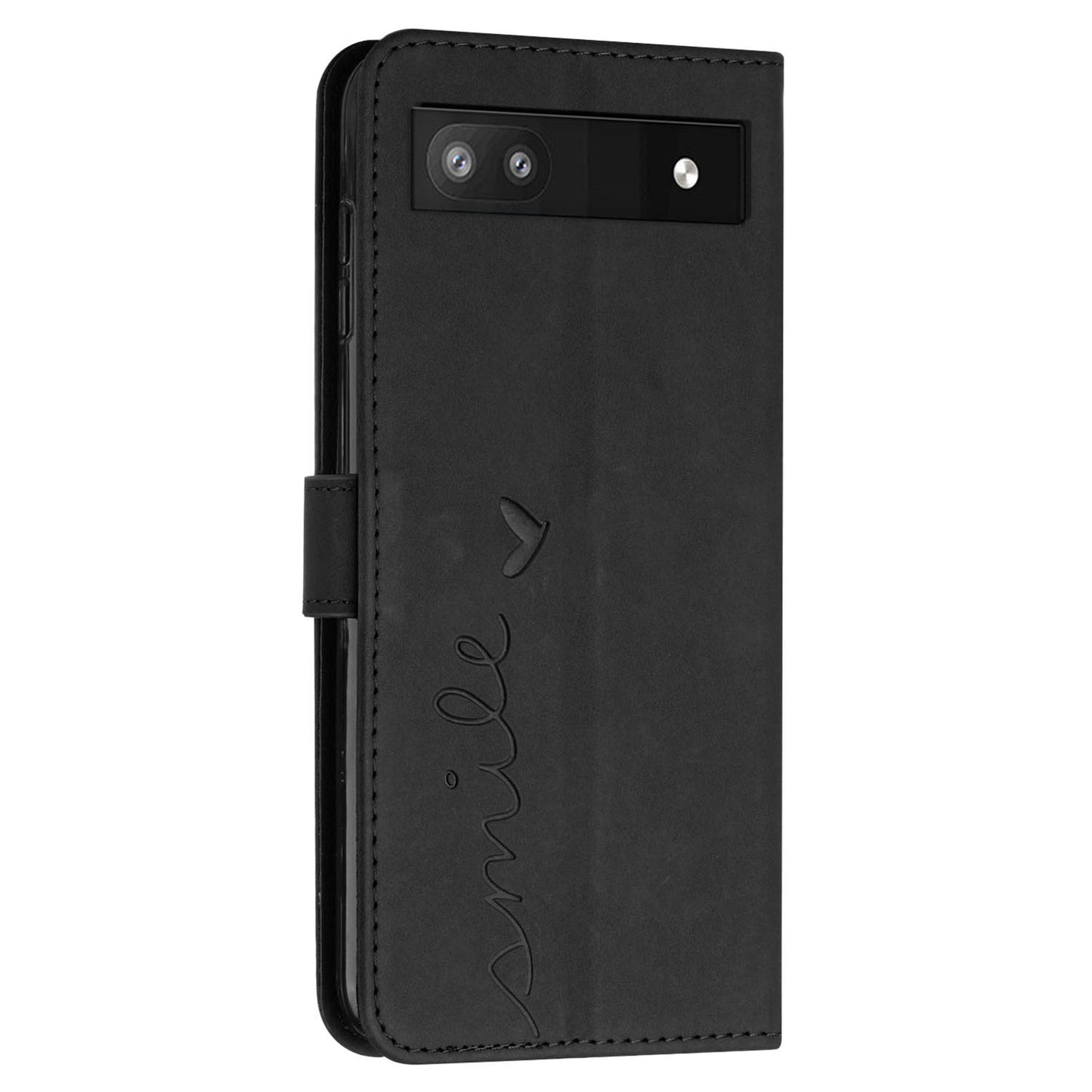 Folio Stand Shell for Google Pixel 7a Heart Shape Imprinted PU Leather Phone Wallet Flip Case