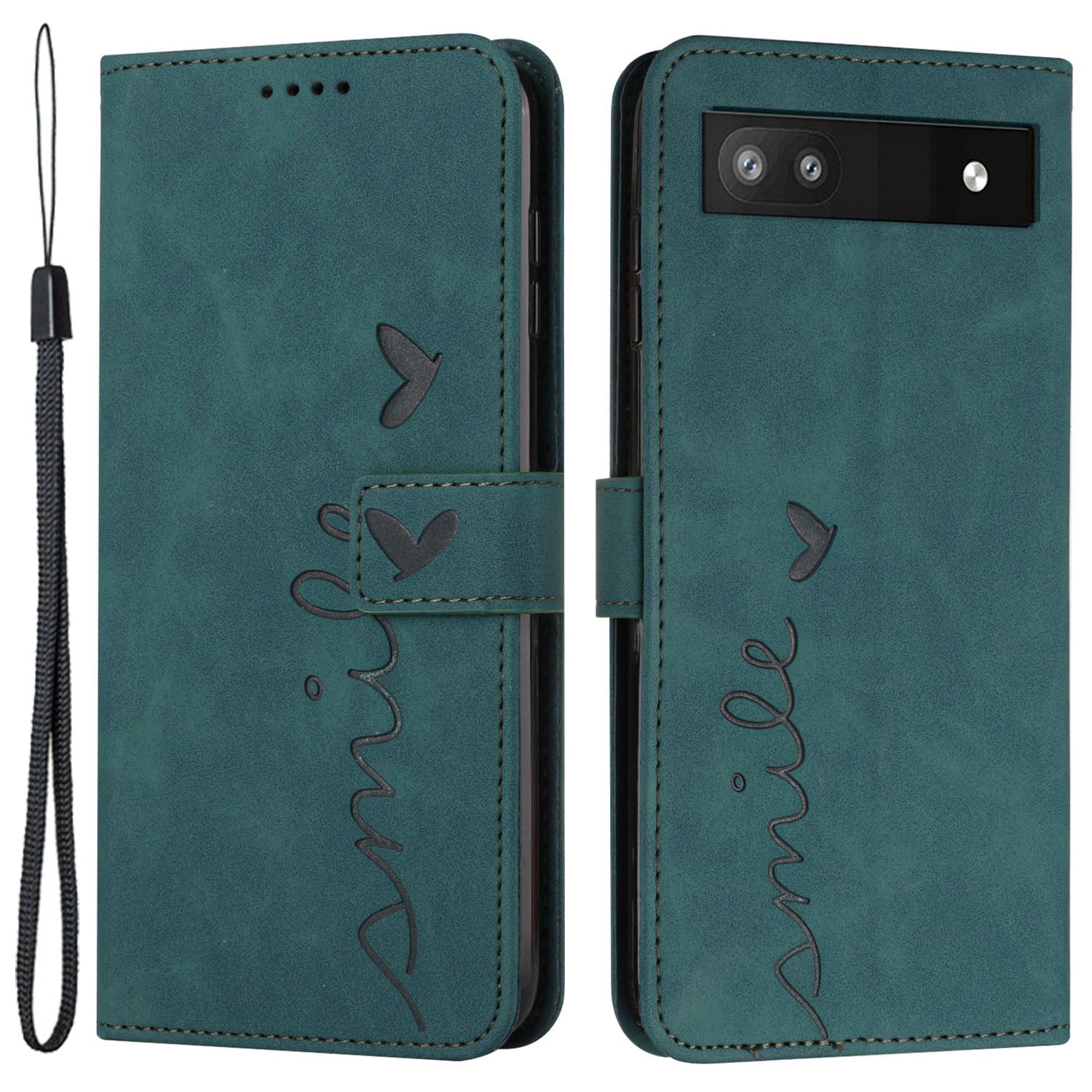 Folio Stand Shell for Google Pixel 7a Heart Shape Imprinted PU Leather Phone Wallet Flip Case