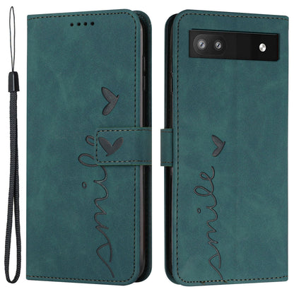 Folio Stand Shell for Google Pixel 7a Heart Shape Imprinted PU Leather Phone Wallet Flip Case