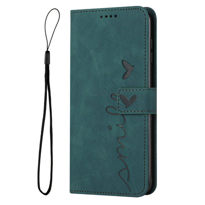 Folio Stand Shell for Google Pixel 7a Heart Shape Imprinted PU Leather Phone Wallet Flip Case