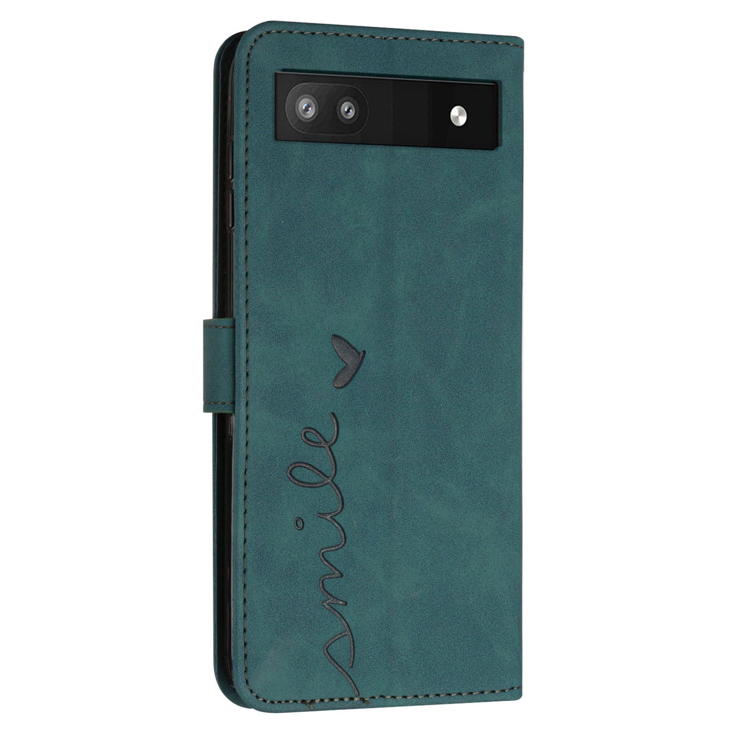 Folio Stand Shell for Google Pixel 7a Heart Shape Imprinted PU Leather Phone Wallet Flip Case