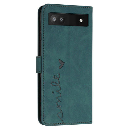 Folio Stand Shell for Google Pixel 7a Heart Shape Imprinted PU Leather Phone Wallet Flip Case