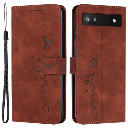 Folio Stand Shell for Google Pixel 7a Heart Shape Imprinted PU Leather Phone Wallet Flip Case