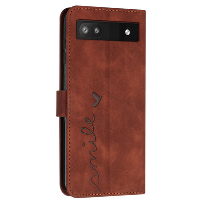 Folio Stand Shell for Google Pixel 7a Heart Shape Imprinted PU Leather Phone Wallet Flip Case