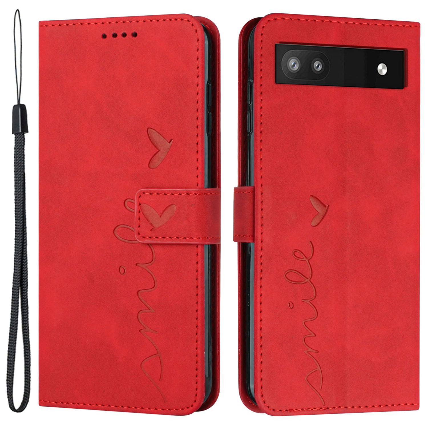 Folio Stand Shell for Google Pixel 7a Heart Shape Imprinted PU Leather Phone Wallet Flip Case