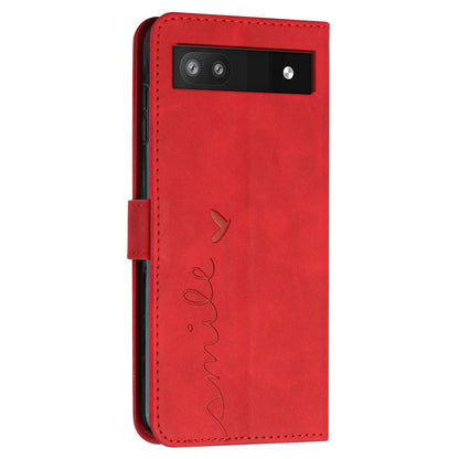 Folio Stand Shell for Google Pixel 7a Heart Shape Imprinted PU Leather Phone Wallet Flip Case