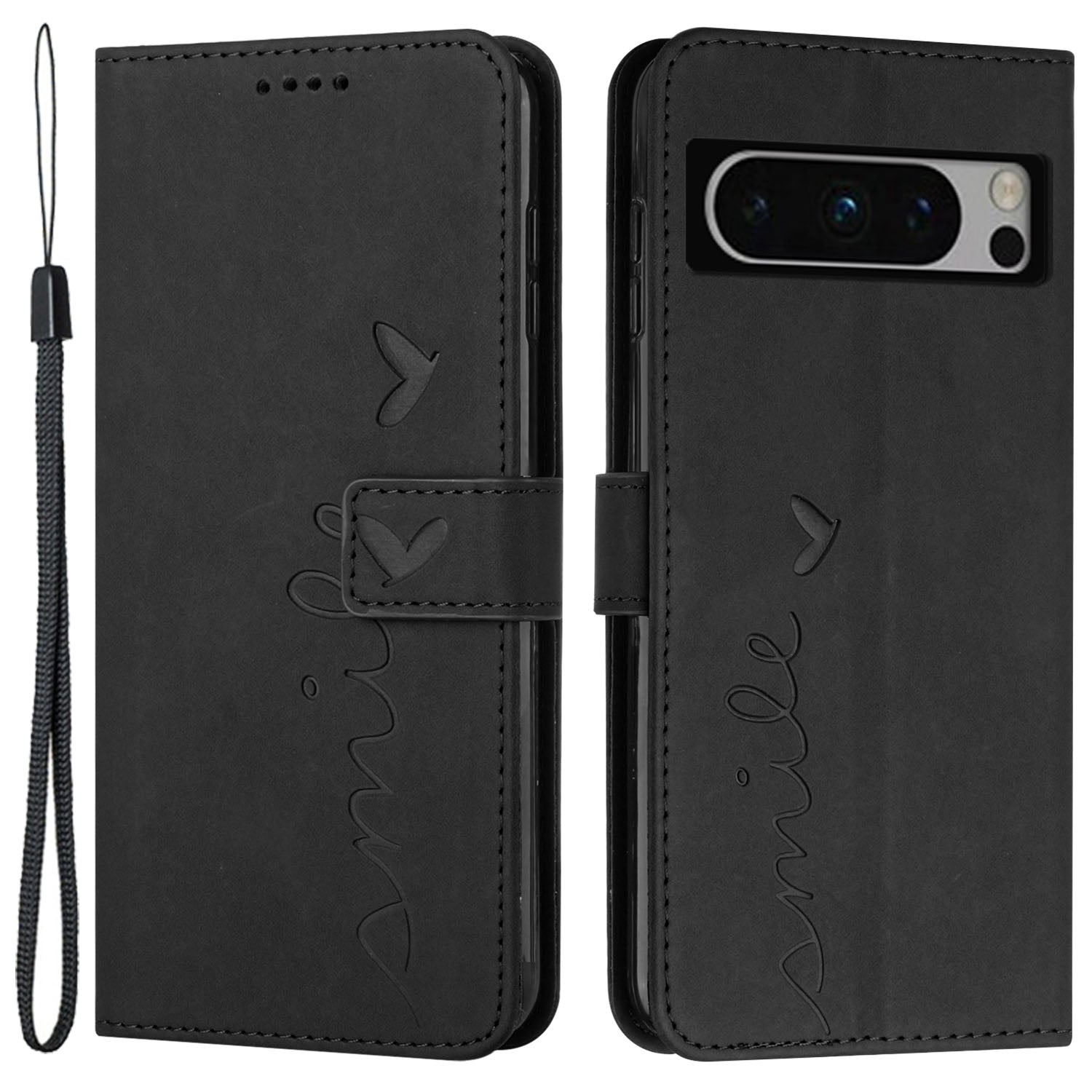 Stand Shell for Google Pixel 8 Pro Heart Shape Imprinted PU Leather Phone Wallet Anti-drop Flip Case