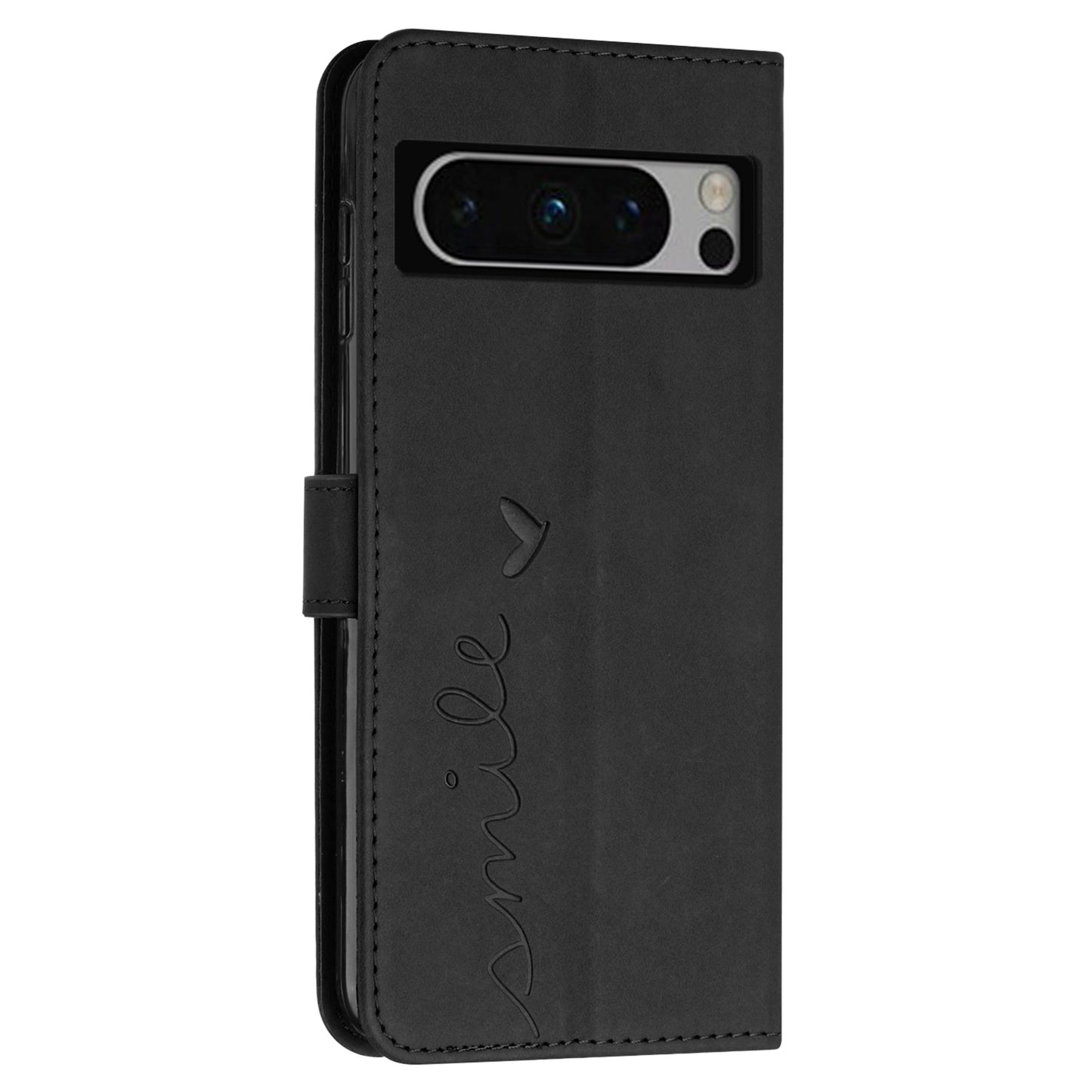 Stand Shell for Google Pixel 8 Pro Heart Shape Imprinted PU Leather Phone Wallet Anti-drop Flip Case