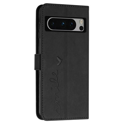 Stand Shell for Google Pixel 8 Pro Heart Shape Imprinted PU Leather Phone Wallet Anti-drop Flip Case