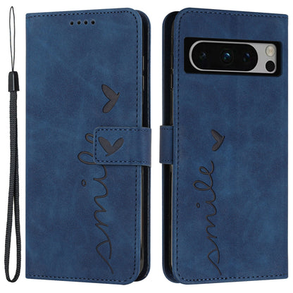 Stand Shell for Google Pixel 8 Pro Heart Shape Imprinted PU Leather Phone Wallet Anti-drop Flip Case