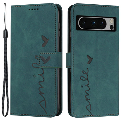 Stand Shell for Google Pixel 8 Pro Heart Shape Imprinted PU Leather Phone Wallet Anti-drop Flip Case