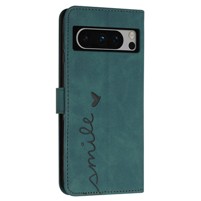 Stand Shell for Google Pixel 8 Pro Heart Shape Imprinted PU Leather Phone Wallet Anti-drop Flip Case
