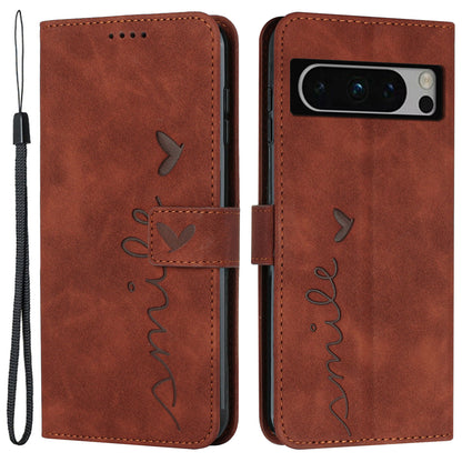 Stand Shell for Google Pixel 8 Pro Heart Shape Imprinted PU Leather Phone Wallet Anti-drop Flip Case