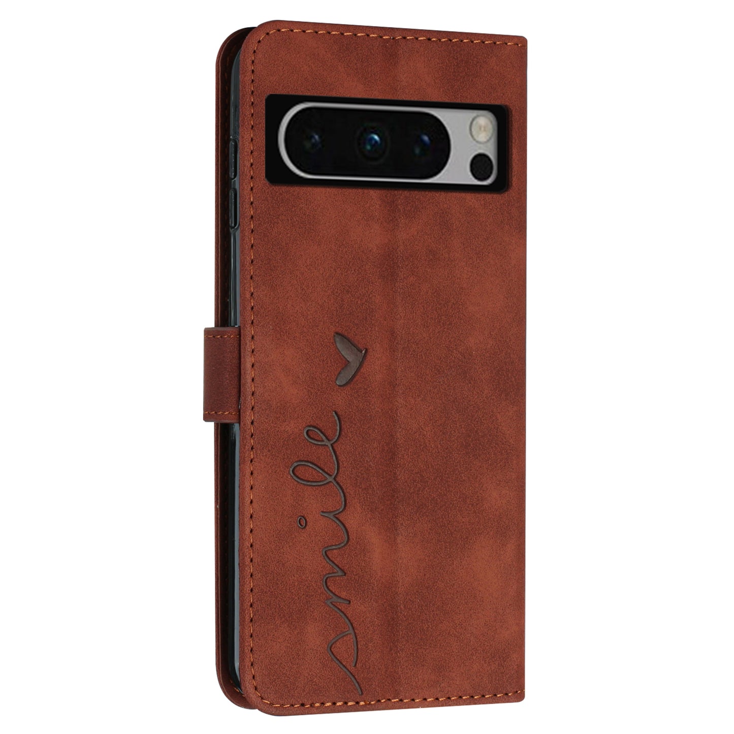 Stand Shell for Google Pixel 8 Pro Heart Shape Imprinted PU Leather Phone Wallet Anti-drop Flip Case