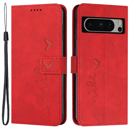 Stand Shell for Google Pixel 8 Pro Heart Shape Imprinted PU Leather Phone Wallet Anti-drop Flip Case