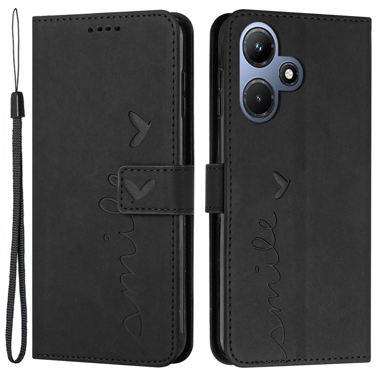 For Infinix Hot 30i Stand Shell Heart Shape Imprinted PU Leather Phone Wallet Case