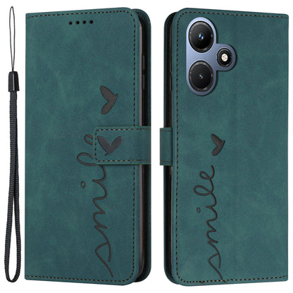 For Infinix Hot 30i Stand Shell Heart Shape Imprinted PU Leather Phone Wallet Case