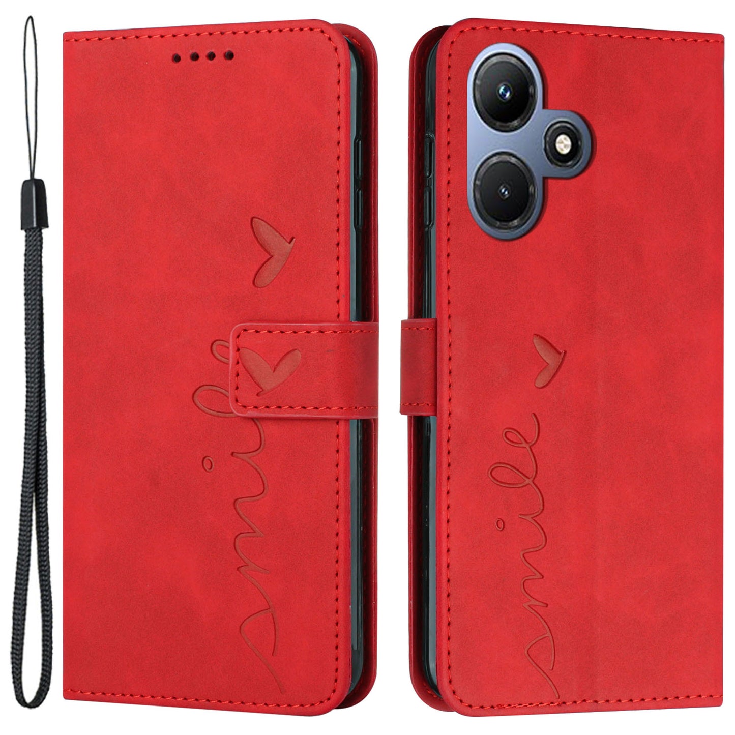 For Infinix Hot 30i Stand Shell Heart Shape Imprinted PU Leather Phone Wallet Case