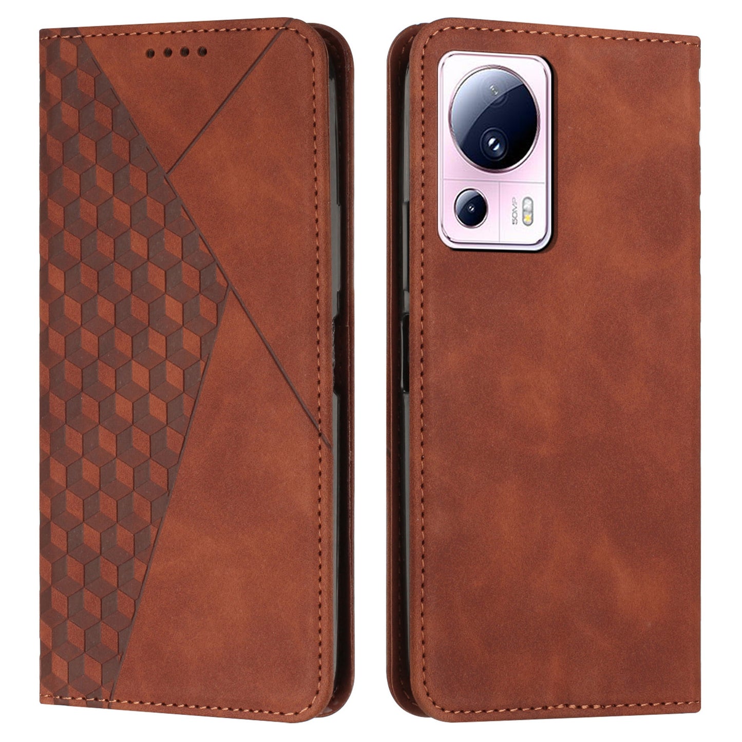 Stand Cover for Xiaomi Civi 2 5G / 13 Lite Imprinted Rhombus Magnetic Flip PU Leather Wallet Phone Case