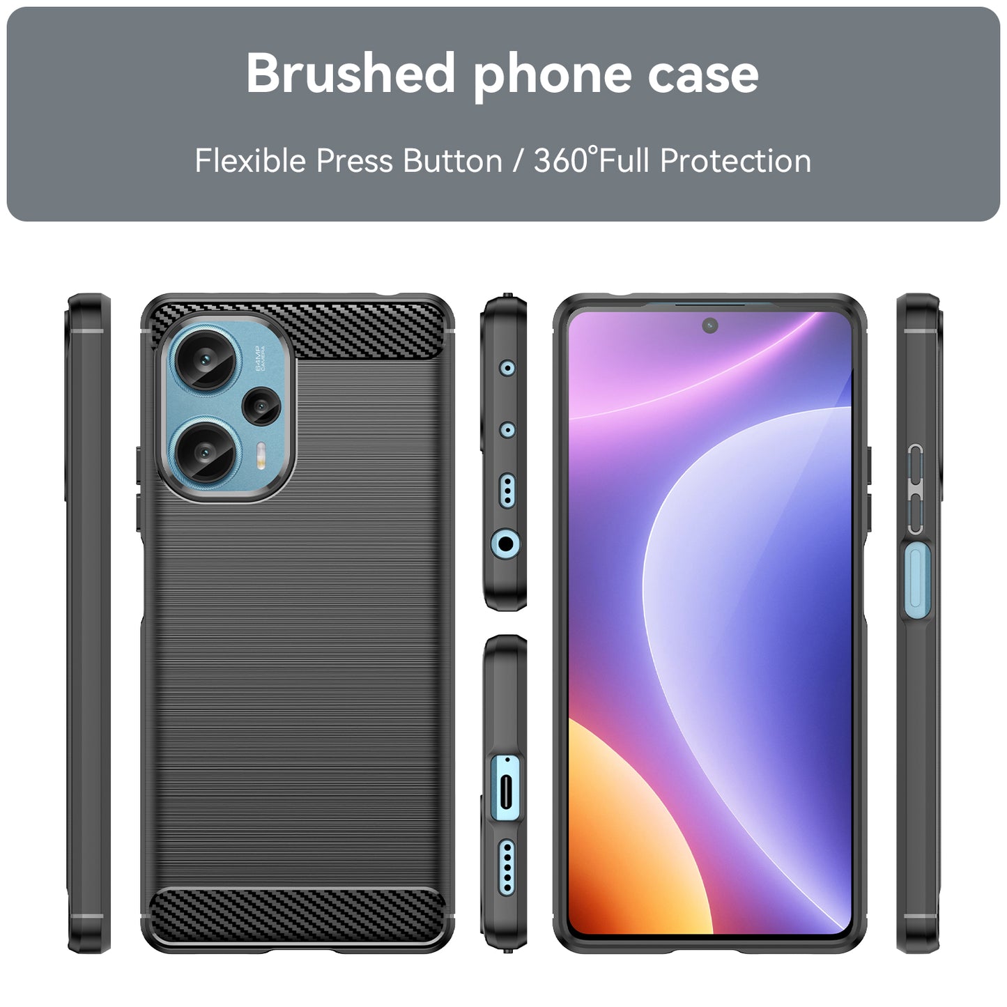 For Xiaomi Redmi Note 12 Turbo / Poco F5 5G Carbon Fiber Texture Brushed Case Phone TPU Cover