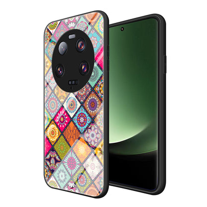PC+TPU+Tempered Glass Kickstand Case for Xiaomi 13 Ultra , Flower Pattern Smartphone Cover with Lanyard
