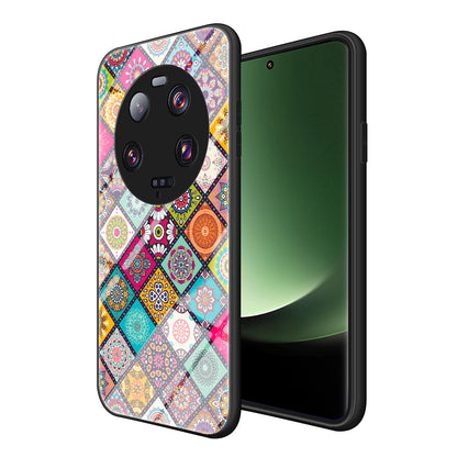 PC+TPU+Tempered Glass Kickstand Case for Xiaomi 13 Ultra , Flower Pattern Smartphone Cover with Lanyard