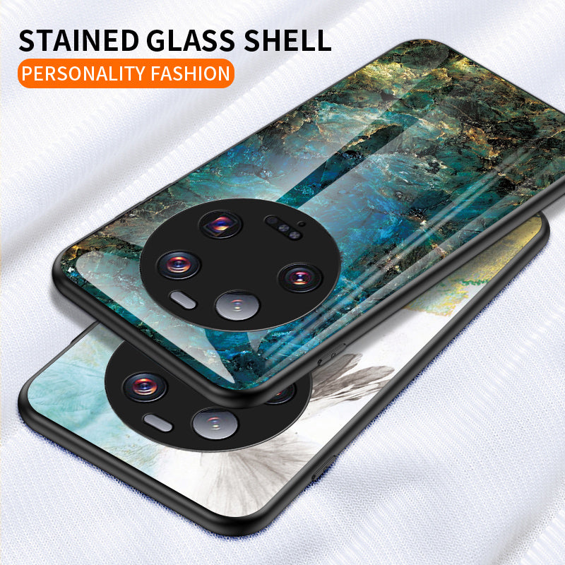 For Xiaomi 13 Ultra Tempered Glass Back Cover PC+TPU Marble Pattern Phone Case
