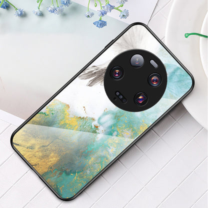 For Xiaomi 13 Ultra Tempered Glass Back Cover PC+TPU Marble Pattern Phone Case