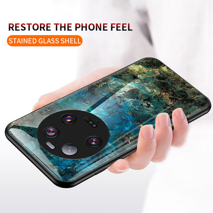 For Xiaomi 13 Ultra Tempered Glass Back Cover PC+TPU Marble Pattern Phone Case