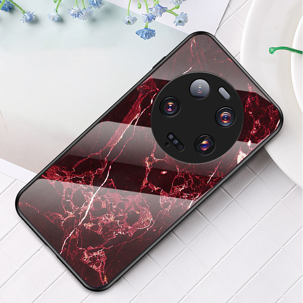 For Xiaomi 13 Ultra Tempered Glass Back Cover PC+TPU Marble Pattern Phone Case