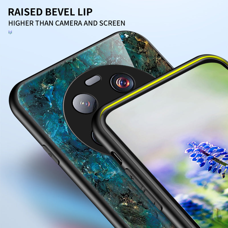 For Xiaomi 13 Ultra Tempered Glass Back Cover PC+TPU Marble Pattern Phone Case