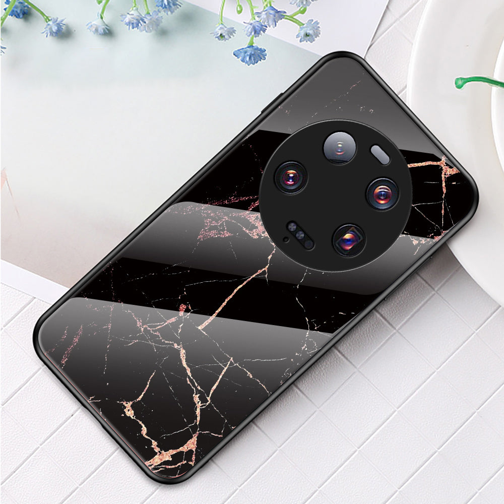 For Xiaomi 13 Ultra Tempered Glass Back Cover PC+TPU Marble Pattern Phone Case