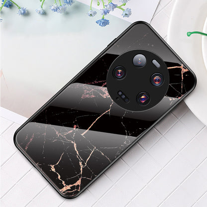 For Xiaomi 13 Ultra Tempered Glass Back Cover PC+TPU Marble Pattern Phone Case