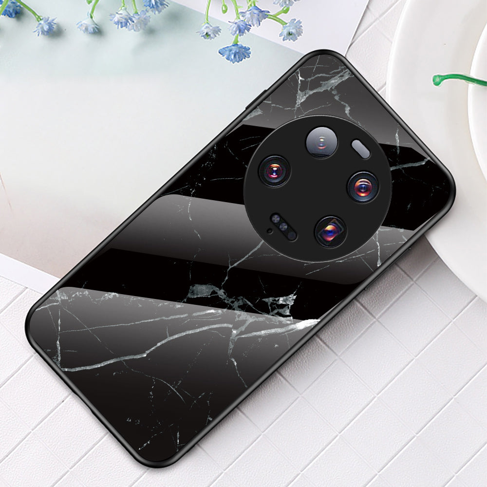 For Xiaomi 13 Ultra Tempered Glass Back Cover PC+TPU Marble Pattern Phone Case