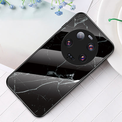 For Xiaomi 13 Ultra Tempered Glass Back Cover PC+TPU Marble Pattern Phone Case