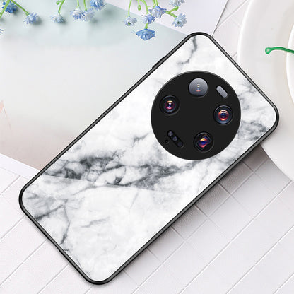 For Xiaomi 13 Ultra Tempered Glass Back Cover PC+TPU Marble Pattern Phone Case