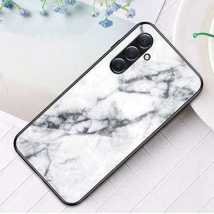For Samsung Galaxy M54 5G / F54 5G Marble Pattern Phone Case Tempered Glass+PC+TPU Anti-Drop Cover