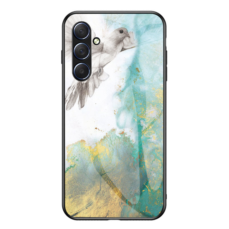 For Samsung Galaxy M54 5G / F54 5G Marble Pattern Phone Case Tempered Glass+PC+TPU Anti-Drop Cover