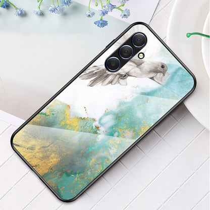 For Samsung Galaxy M54 5G / F54 5G Marble Pattern Phone Case Tempered Glass+PC+TPU Anti-Drop Cover
