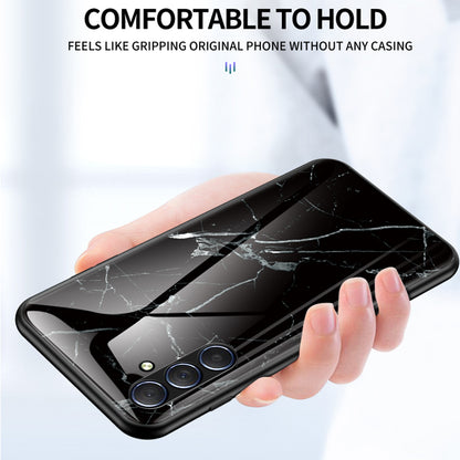 For Samsung Galaxy M54 5G / F54 5G Marble Pattern Phone Case Tempered Glass+PC+TPU Anti-Drop Cover