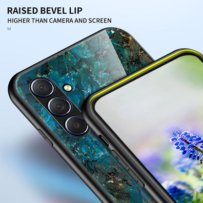 For Samsung Galaxy M54 5G / F54 5G Marble Pattern Phone Case Tempered Glass+PC+TPU Anti-Drop Cover