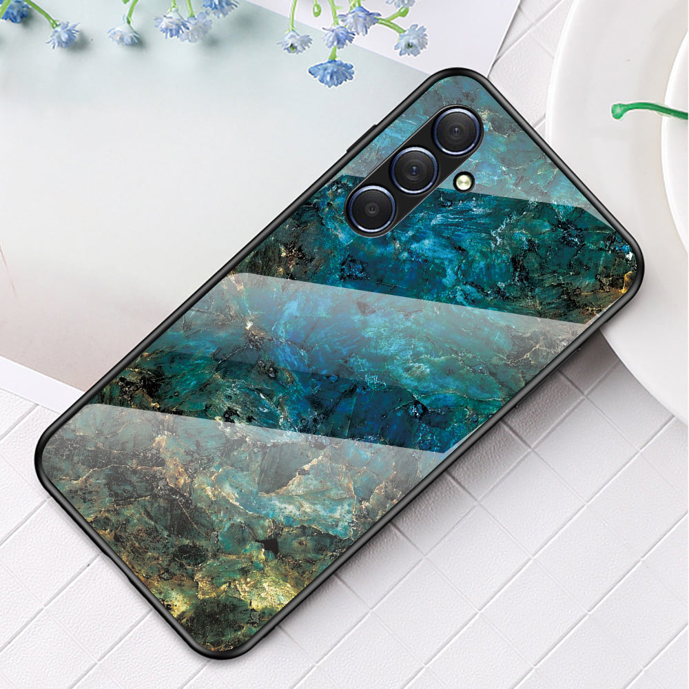 For Samsung Galaxy M54 5G / F54 5G Marble Pattern Phone Case Tempered Glass+PC+TPU Anti-Drop Cover