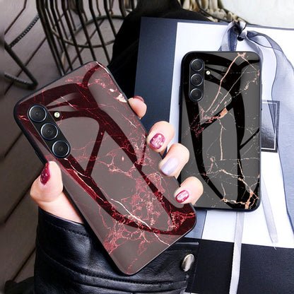 For Samsung Galaxy M54 5G / F54 5G Marble Pattern Phone Case Tempered Glass+PC+TPU Anti-Drop Cover