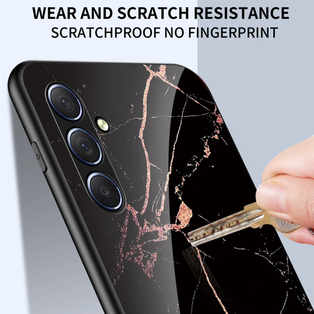 For Samsung Galaxy M54 5G / F54 5G Marble Pattern Phone Case Tempered Glass+PC+TPU Anti-Drop Cover