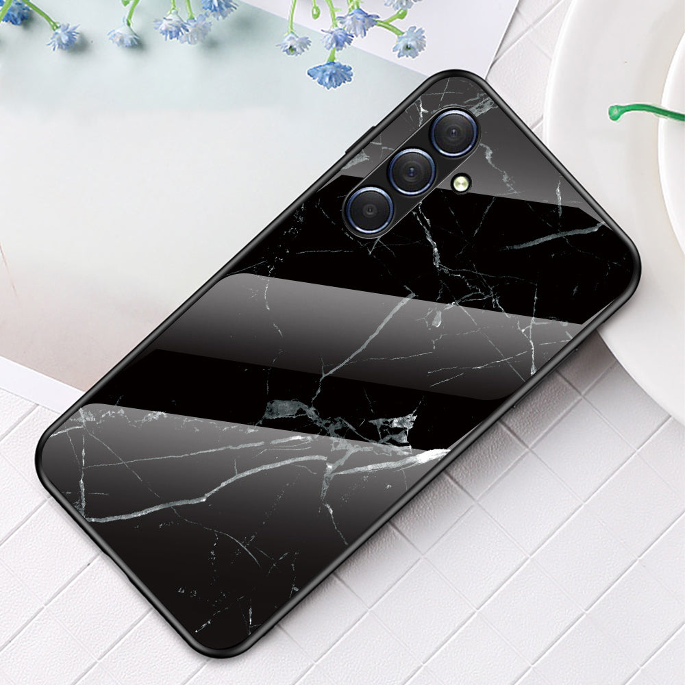 For Samsung Galaxy M54 5G / F54 5G Marble Pattern Phone Case Tempered Glass+PC+TPU Anti-Drop Cover
