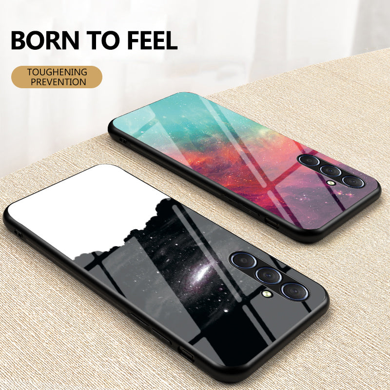 For Samsung Galaxy M54 5G / F54 5G Phone Case Anti-Scratch Pattern Printing PC+TPU+Tempered Glass Phone Cover