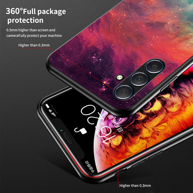 For Samsung Galaxy M54 5G / F54 5G Phone Case Anti-Scratch Pattern Printing PC+TPU+Tempered Glass Phone Cover